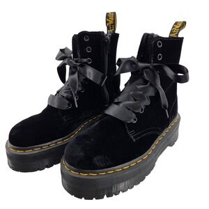Dr Martens Jadon Black Velvet Platform Boots Ribbon Laces Women's 6